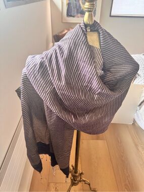 Striped Lightweight Scarf in Navy and White